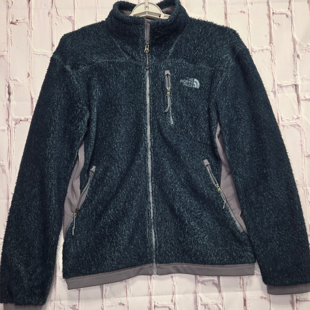 The North Face Fleece Jacket Polartec Full Zip Mock Neck Warm Blue Mens Medium